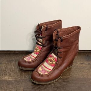 HOLDING HORSES Brown Lace Up Boots with Patterned Detail